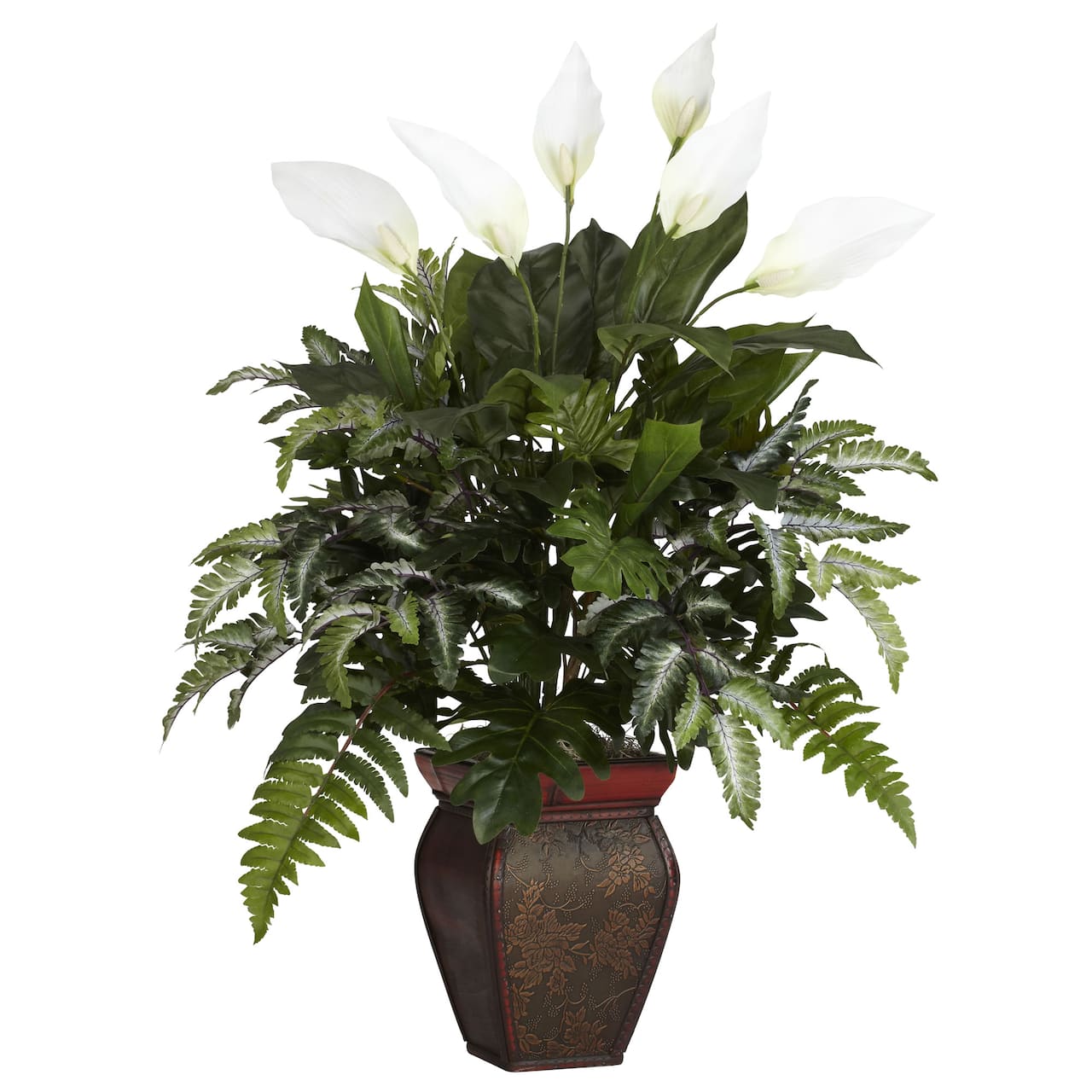 2.5ft. Mixed Greens & Peace Lily In Decorative Vase